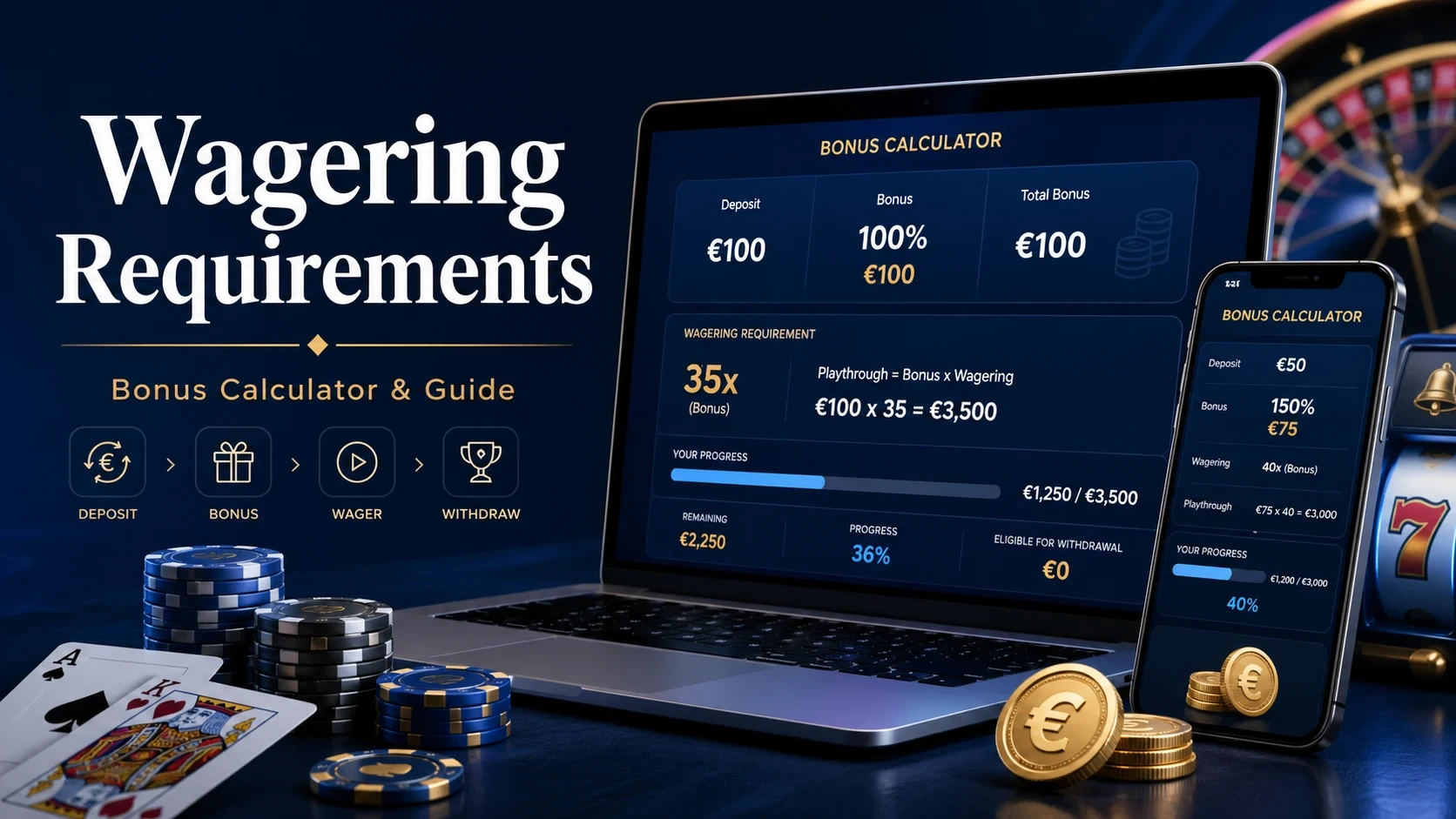 Wagering requirements online casinos bonus calculator guide with euro examples
